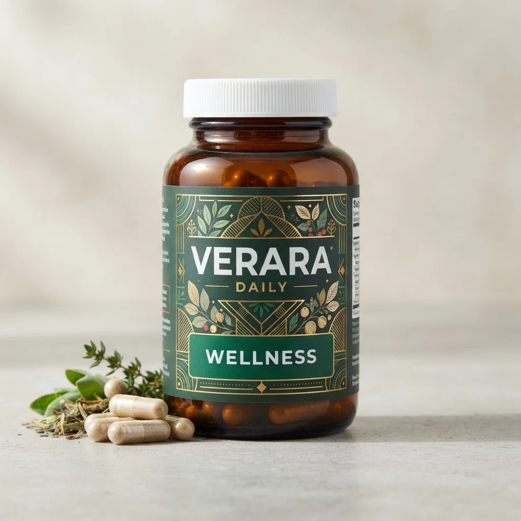 Verara Daily premium supplement bottle with ingredients